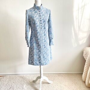 Leo-Danal Crimplene Dress with Buttons, Women’s US 10 Light Blue & Cream